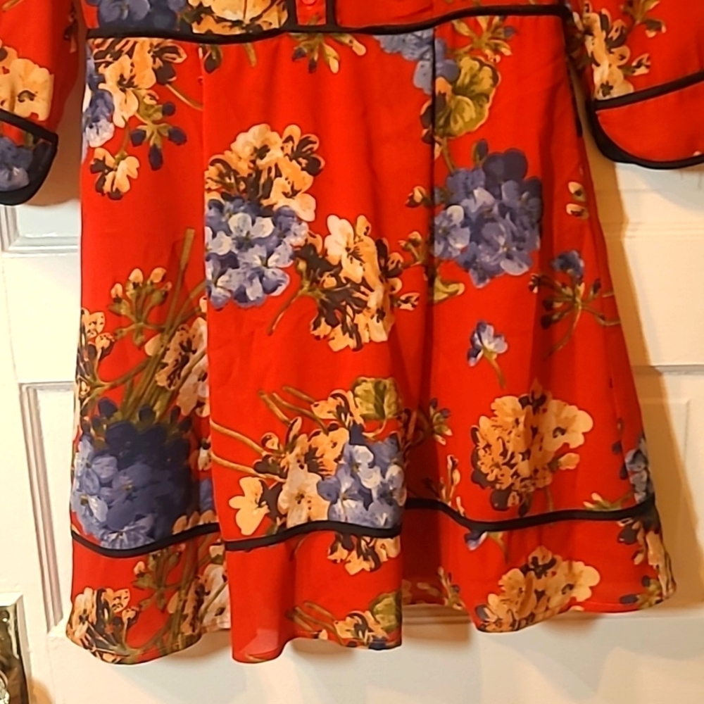 RE:Named Scarlet Red Floral Mod Boho Mini Dress Women’s Small - Picture 5 of 15